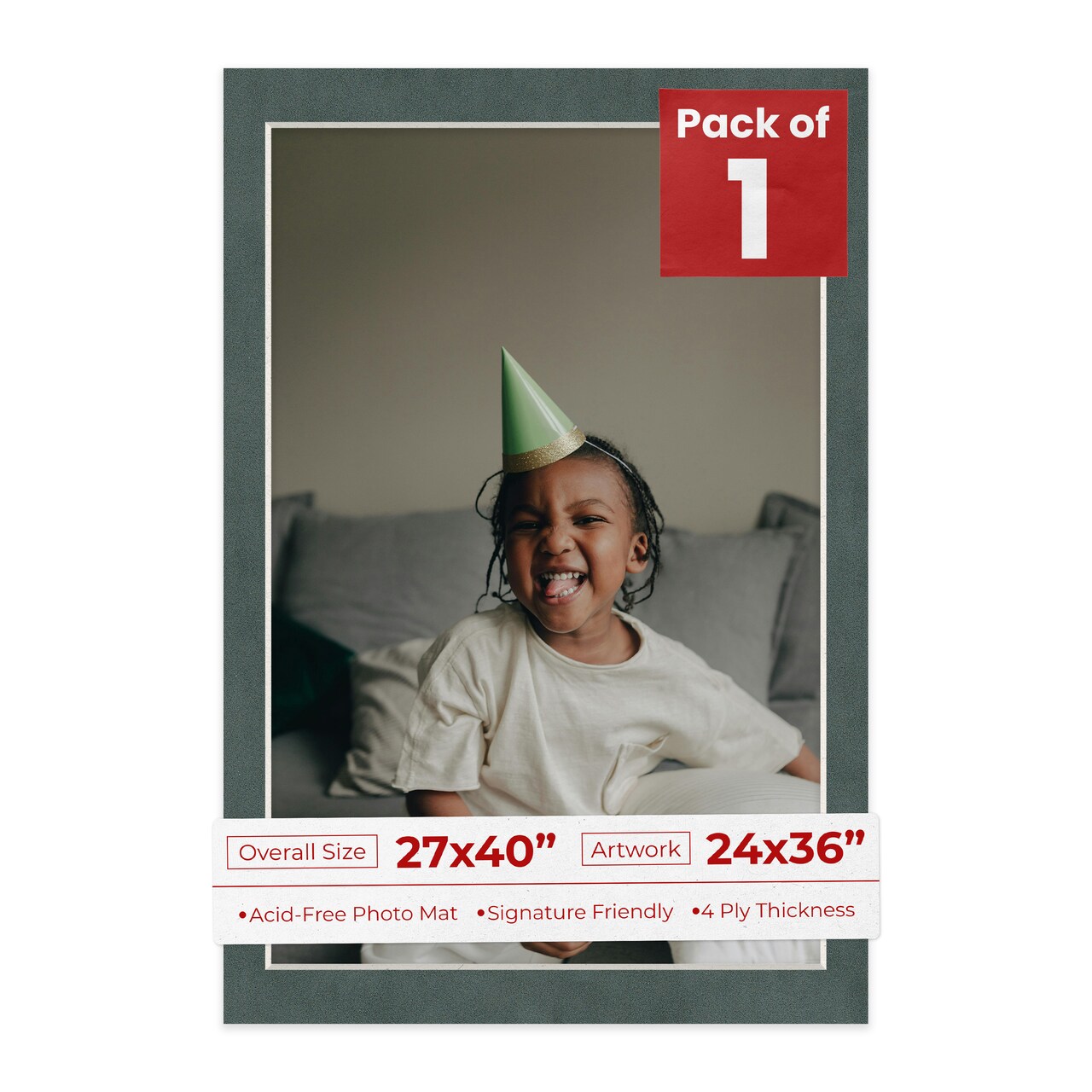 Dark Grey Suede Mat Board for 27x40 Frames - Fits 24x36 Photos